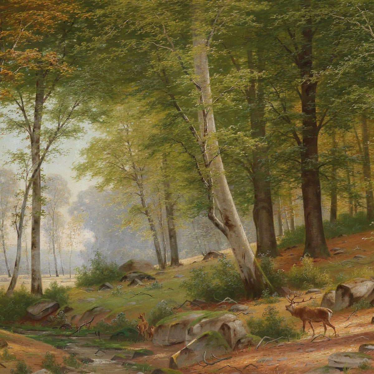 Landscape Oil Painting - utumnal forest glade & dappled light - Oil Painting Haven