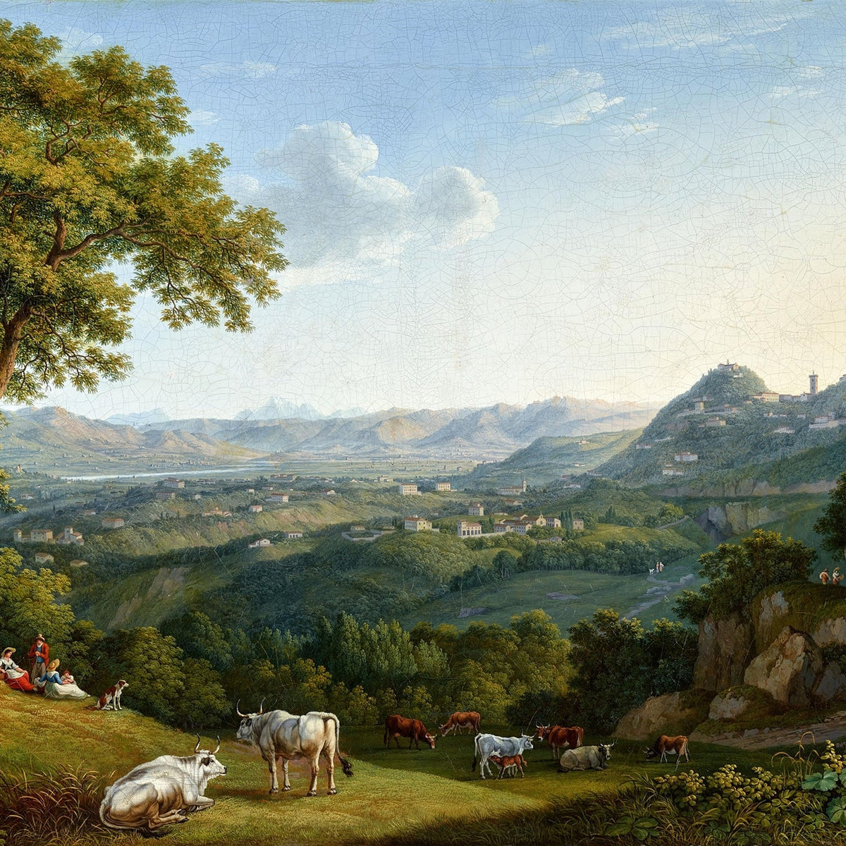 Landscape Oil Painting - valley landscape grazing cattle & resting figures - Oil Painting Haven