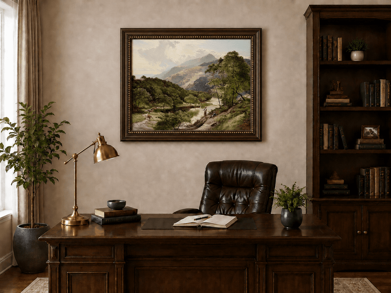 Ölgemälde Landschaft - Flusstal-Landschaft & Hirten
