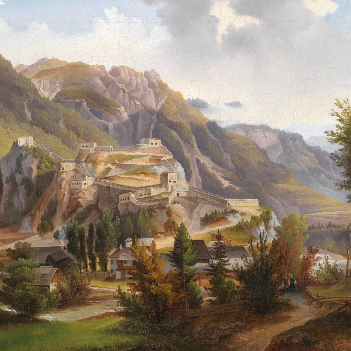 Landscape Oil Painting - Valley village alpine fortress - Oil Painting Haven
