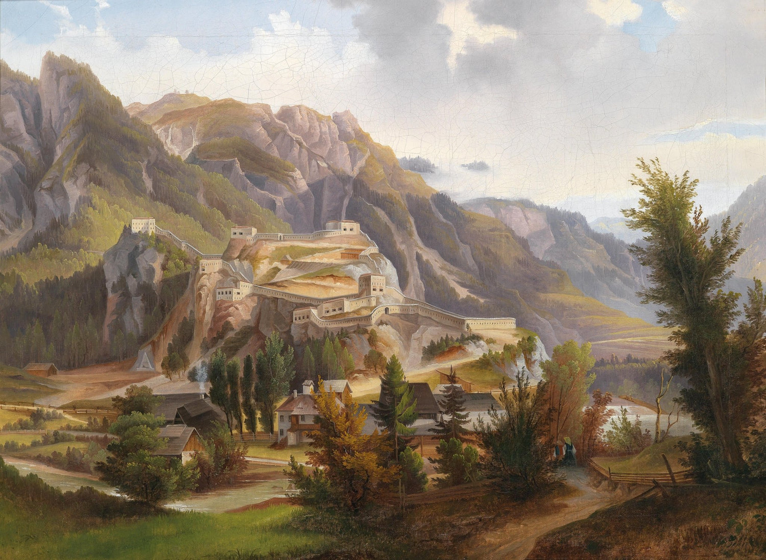 Landscape Oil Painting - Valley village alpine fortress - Oil Painting Haven