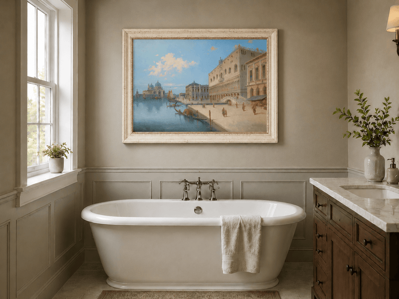 Landscape Oil Painting - Venetian Canal and Piazza with Gondolas