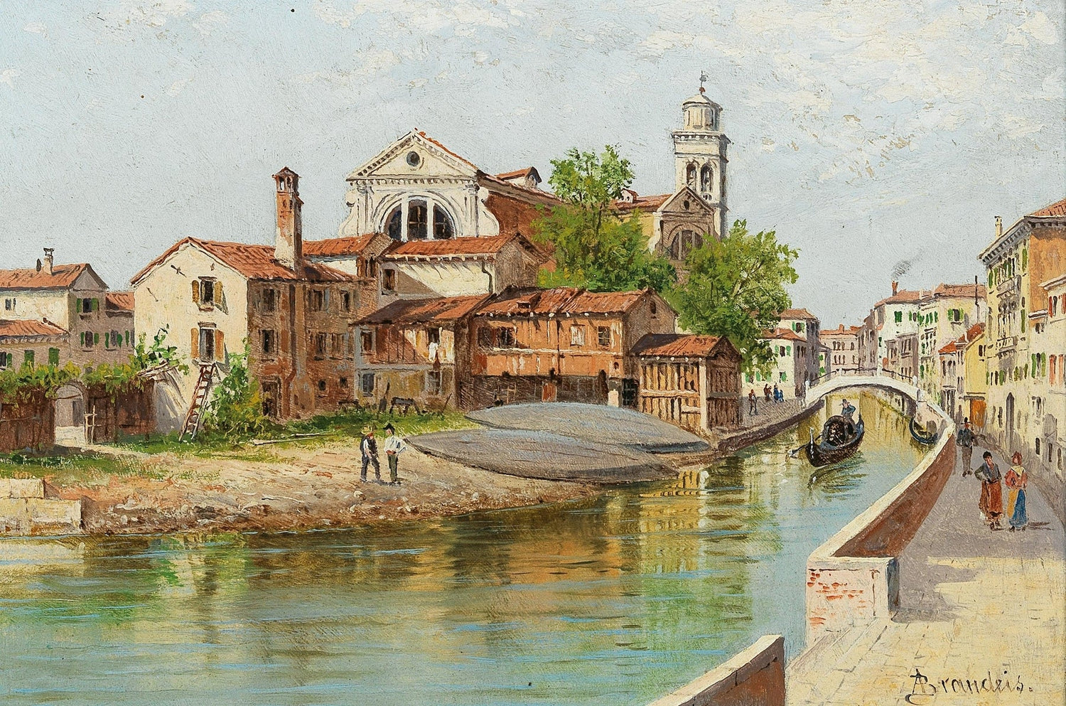 Landscape Oil Painting - Venetian Canal with Church and Gondolas - Oil Painting Haven
