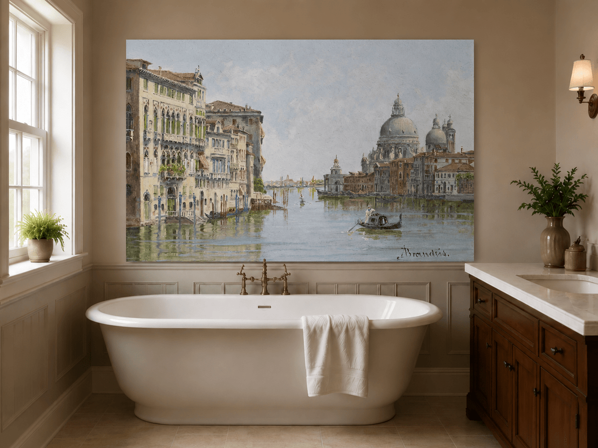 Landscape Oil Painting - Venetian Canal with Gondola and Basilica