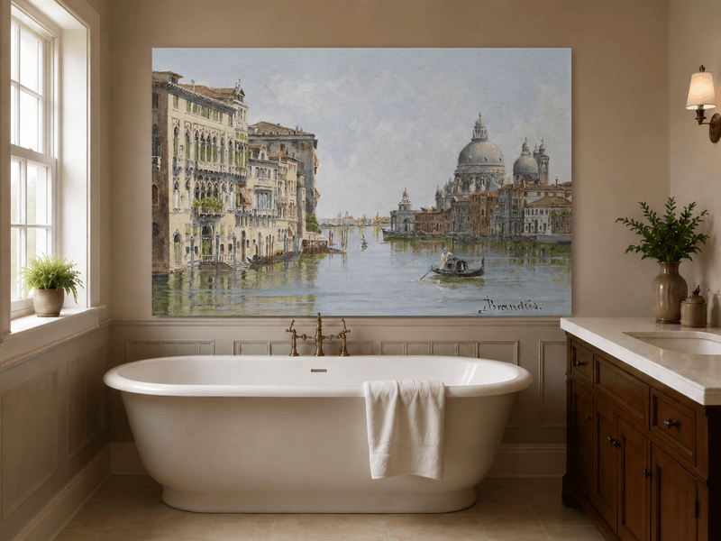 Landscape Oil Painting - Venetian Canal with Gondola and Basilica