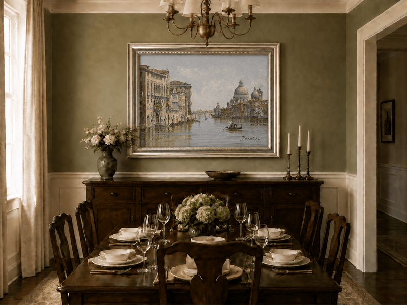 Landscape Oil Painting - Venetian Canal with Gondola and Basilica