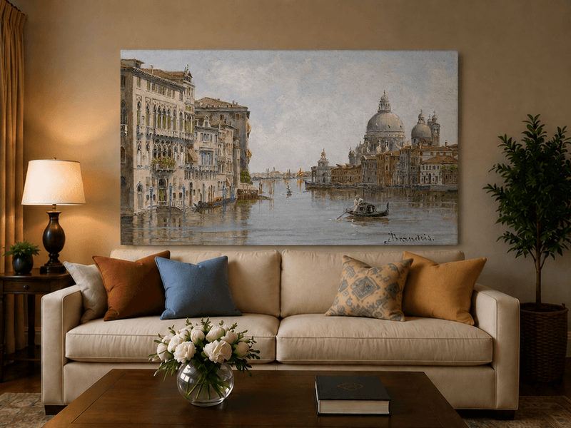 Landscape Oil Painting - Venetian Canal with Gondola and Basilica