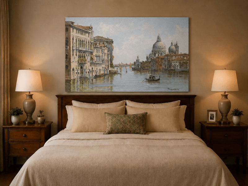 Landscape Oil Painting - Venetian Canal with Gondola and Basilica