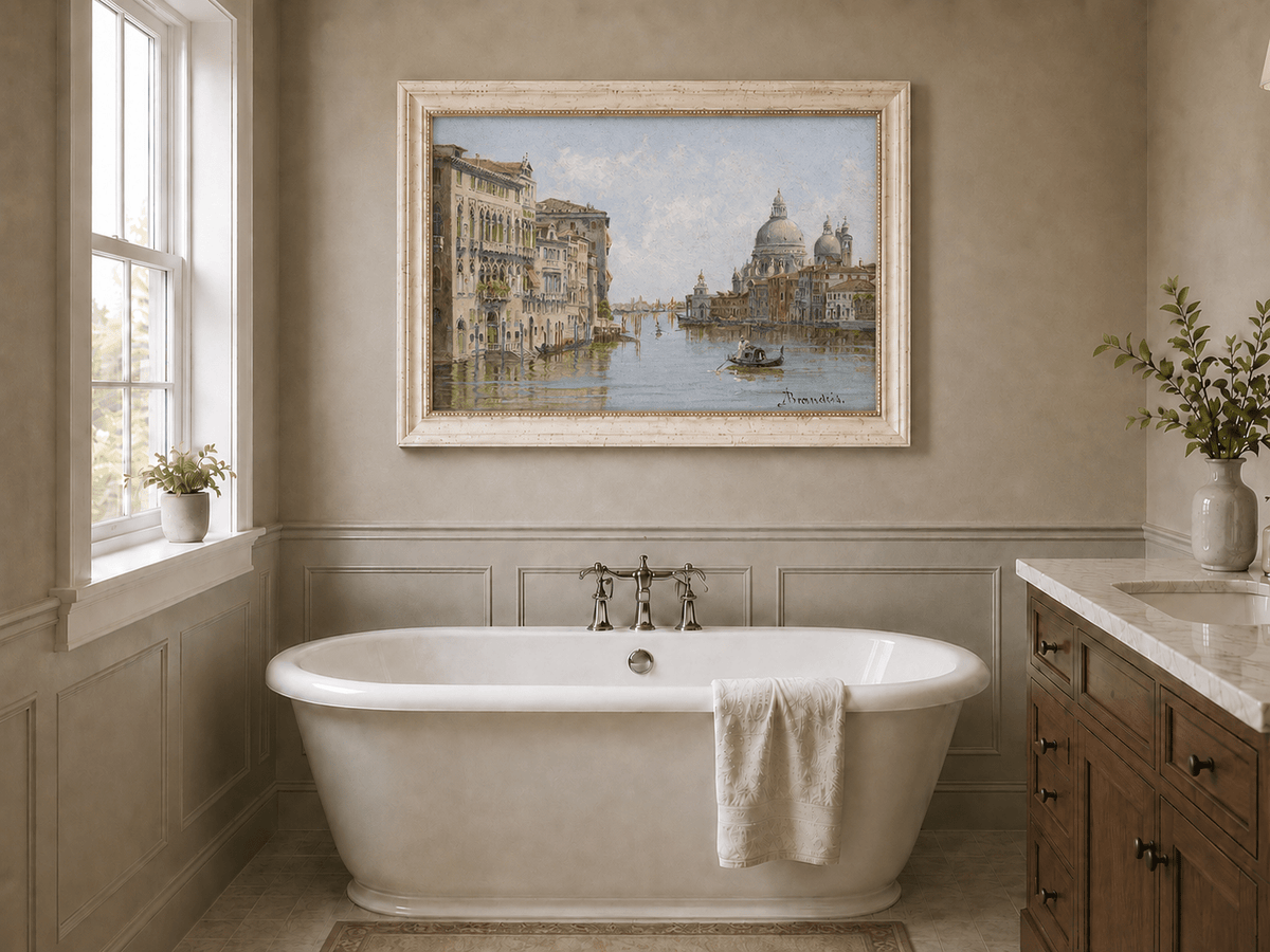Landscape Oil Painting - Venetian Canal with Gondola and Basilica