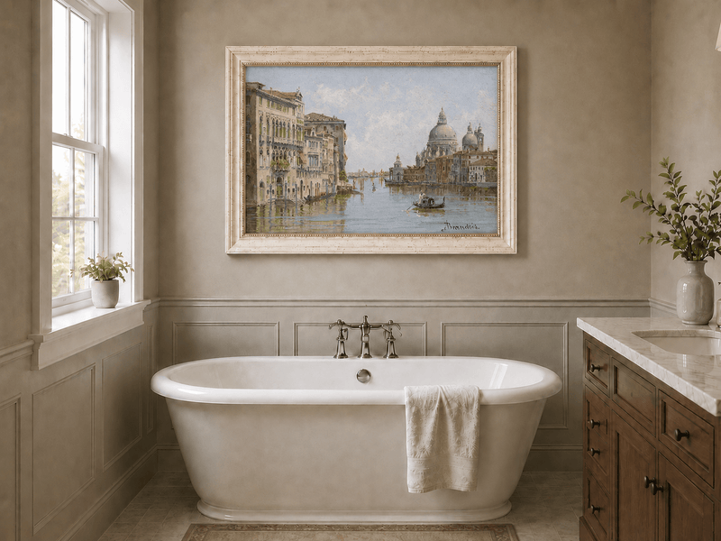 Landscape Oil Painting - Venetian Canal with Gondola and Basilica