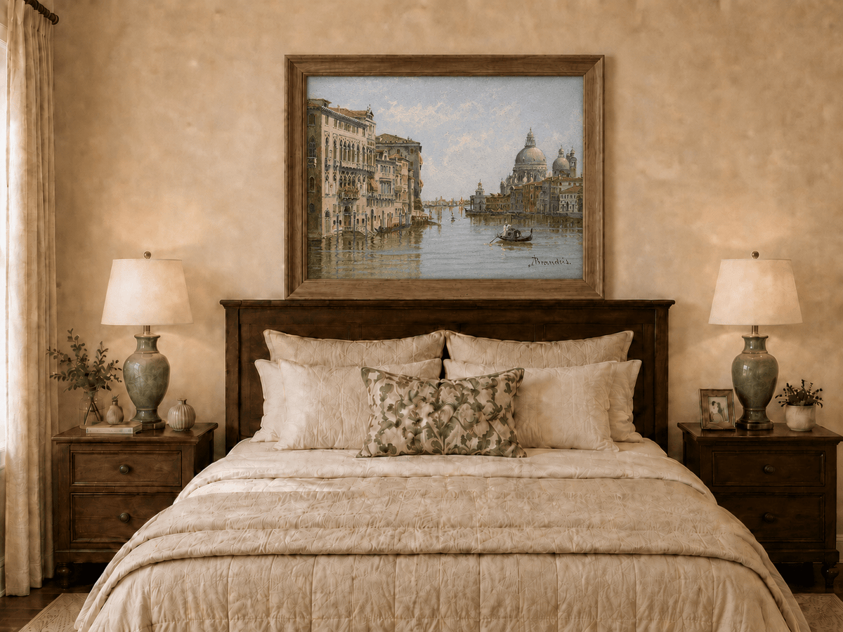 Landscape Oil Painting - Venetian Canal with Gondola and Basilica