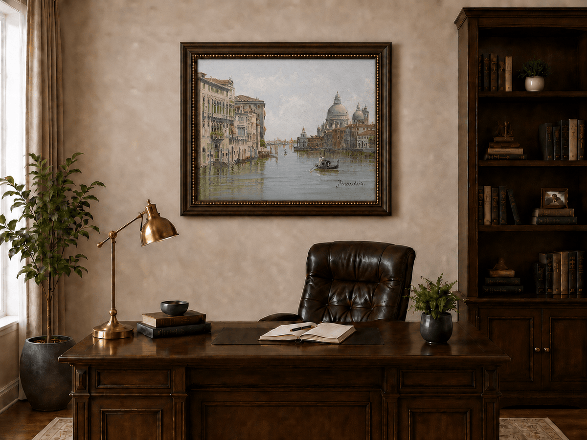 Landscape Oil Painting - Venetian Canal with Gondola and Basilica