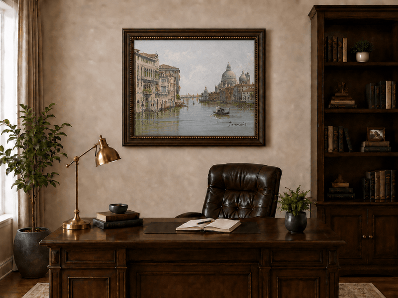 Landscape Oil Painting - Venetian Canal with Gondola and Basilica