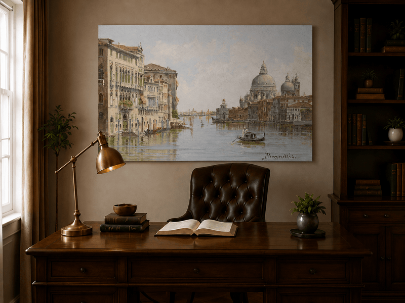 Landscape Oil Painting - Venetian Canal with Gondola and Basilica