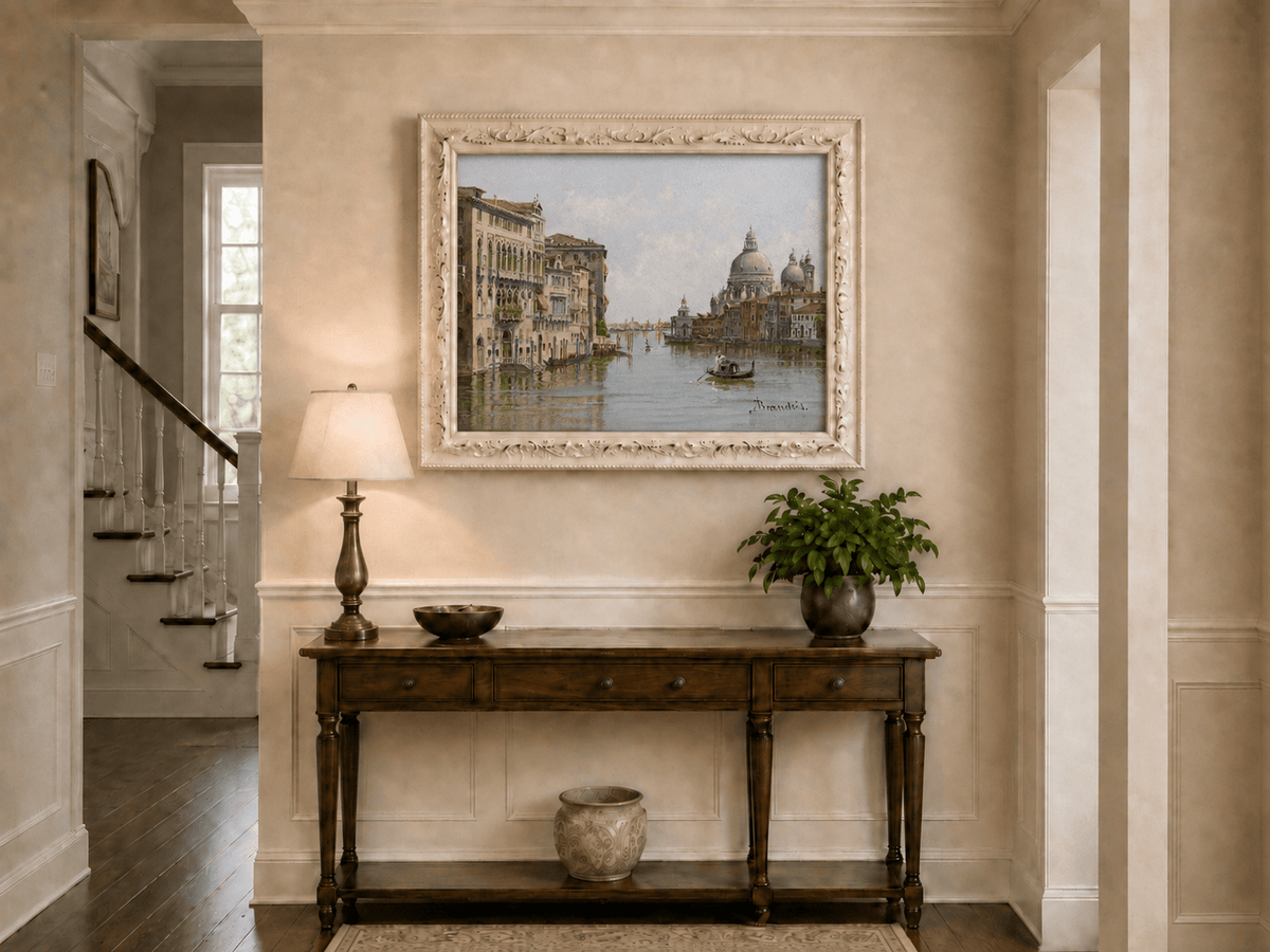 Landscape Oil Painting - Venetian Canal with Gondola and Basilica