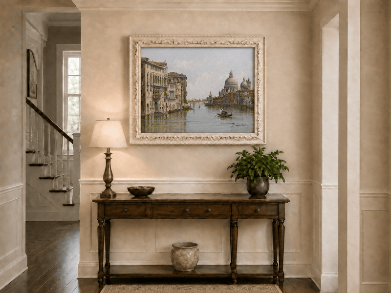 Landscape Oil Painting - Venetian Canal with Gondola and Basilica