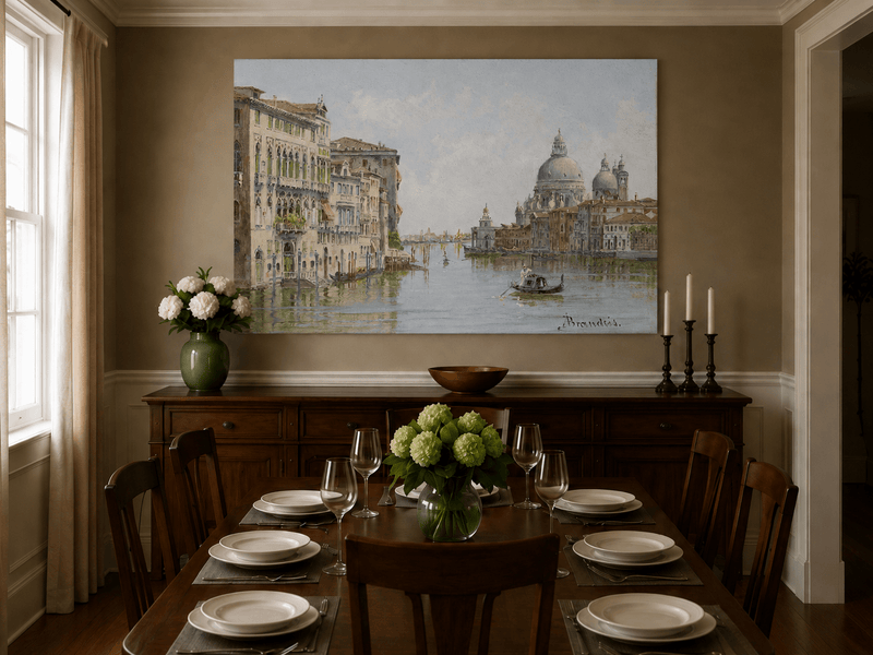 Landscape Oil Painting - Venetian Canal with Gondola and Basilica