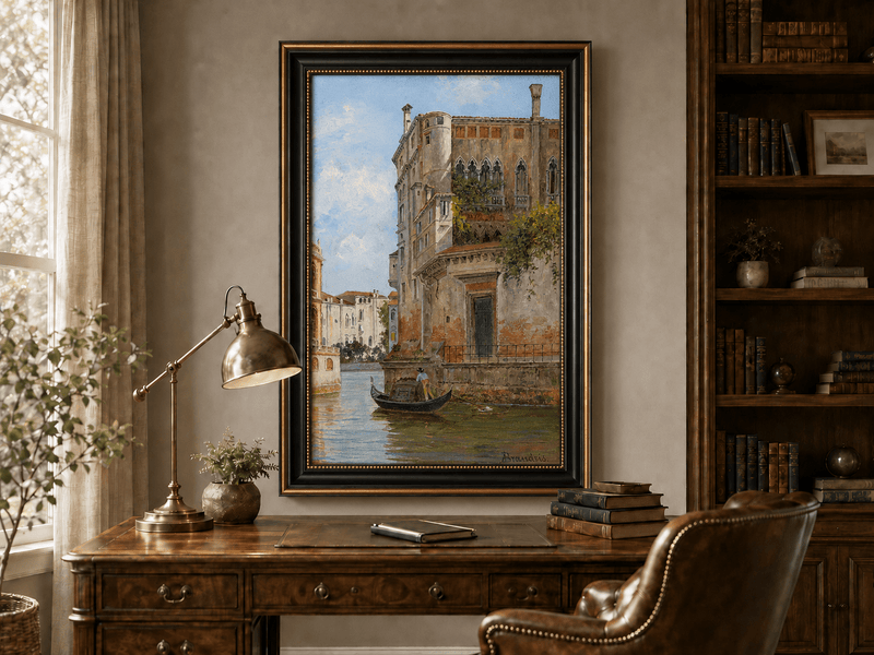 Landscape Oil Painting - Venetian Canal with Gondola and Palace