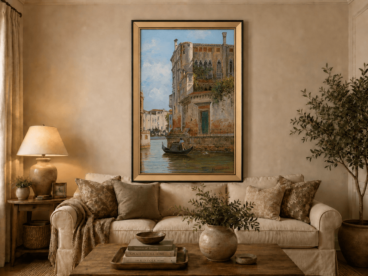 Landscape Oil Painting - Venetian Canal with Gondola and Palace
