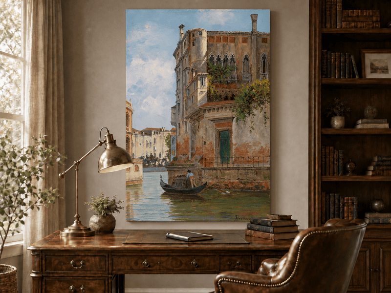 Landscape Oil Painting - Venetian Canal with Gondola and Palace