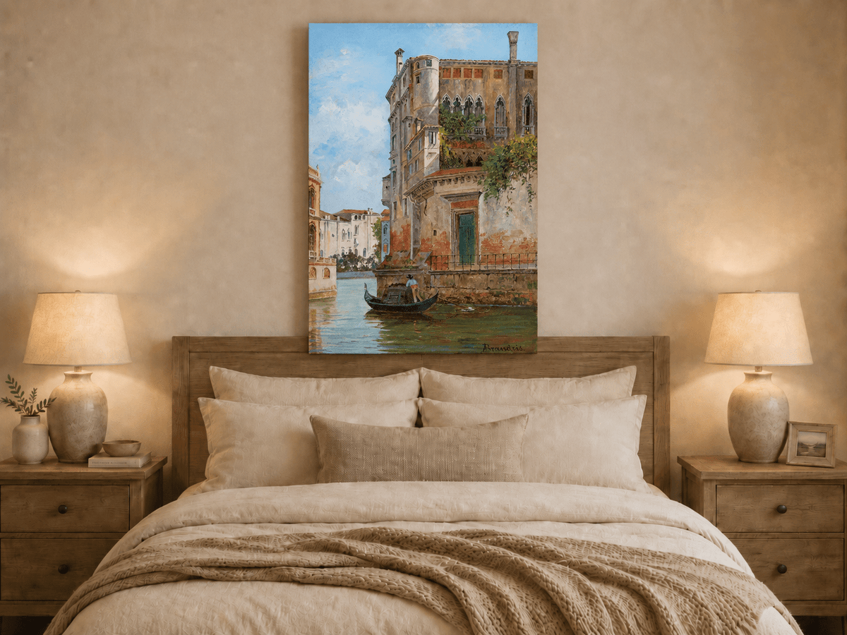 Landscape Oil Painting - Venetian Canal with Gondola and Palace