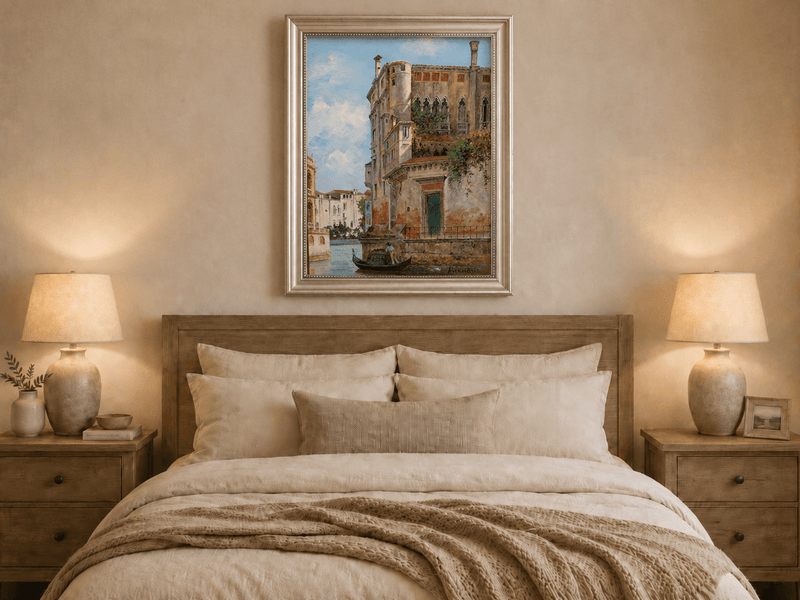 Landscape Oil Painting - Venetian Canal with Gondola and Palace