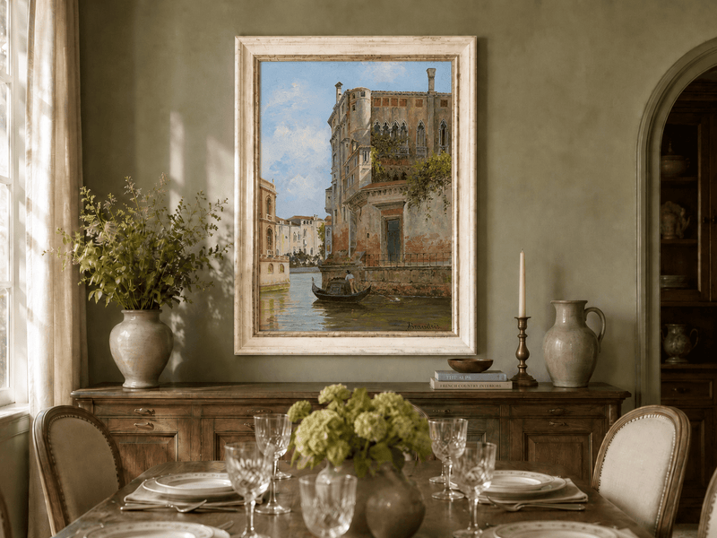 Landscape Oil Painting - Venetian Canal with Gondola and Palace