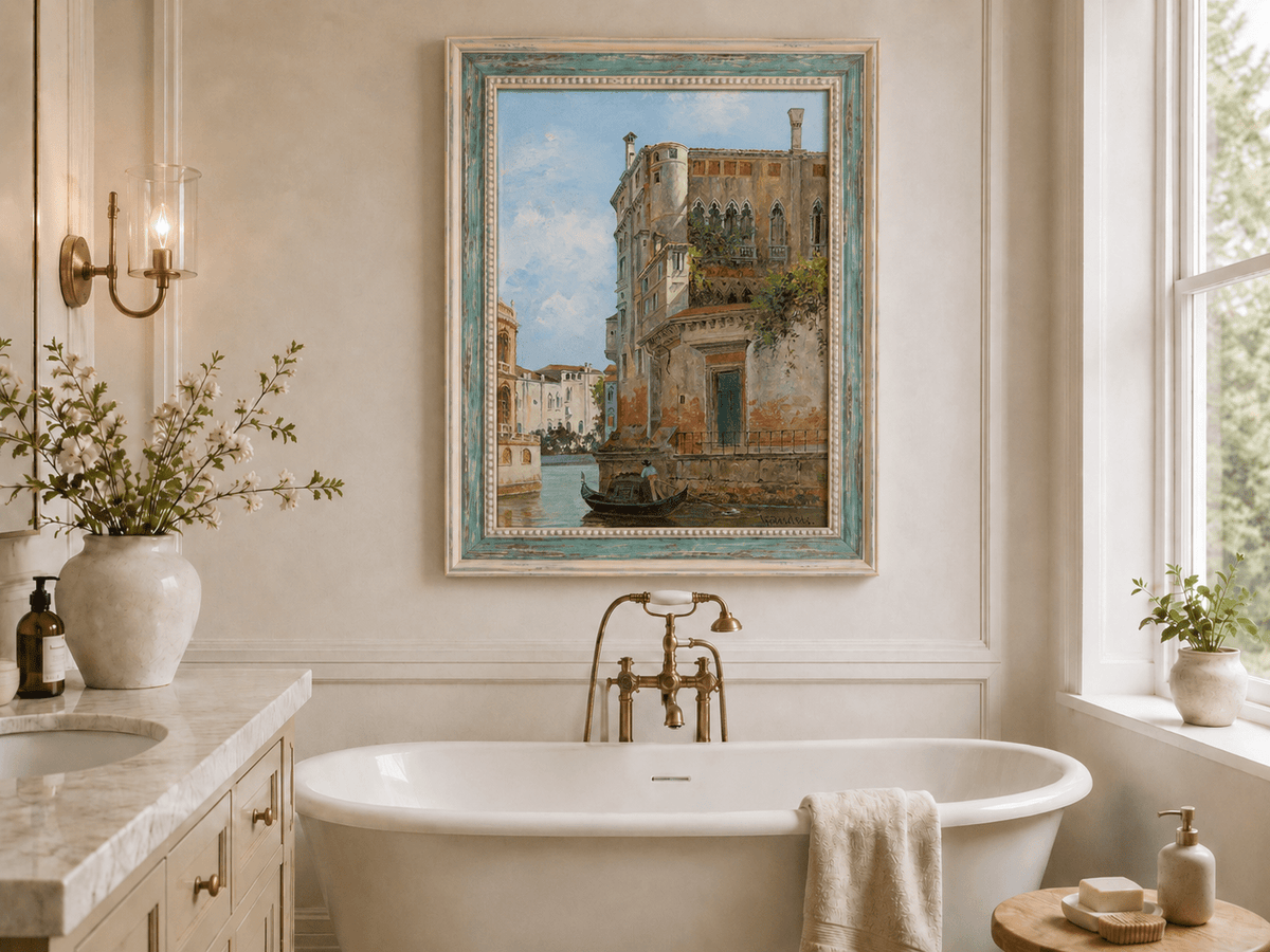 Landscape Oil Painting - Venetian Canal with Gondola and Palace