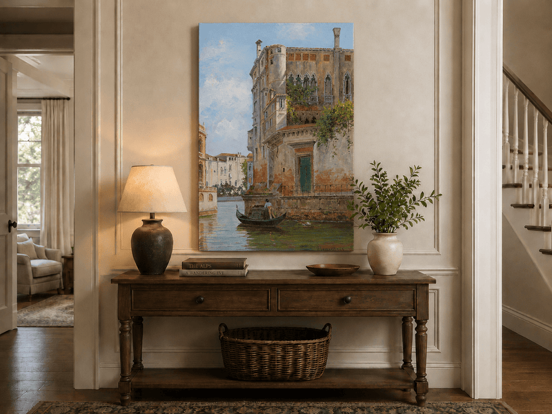 Landscape Oil Painting - Venetian Canal with Gondola and Palace