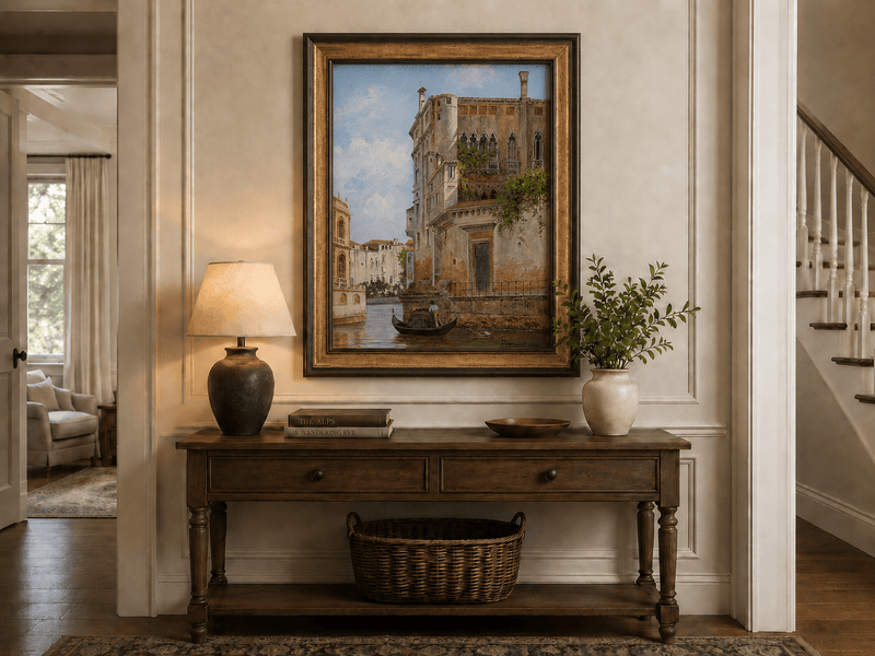 Landscape Oil Painting - Venetian Canal with Gondola and Palace