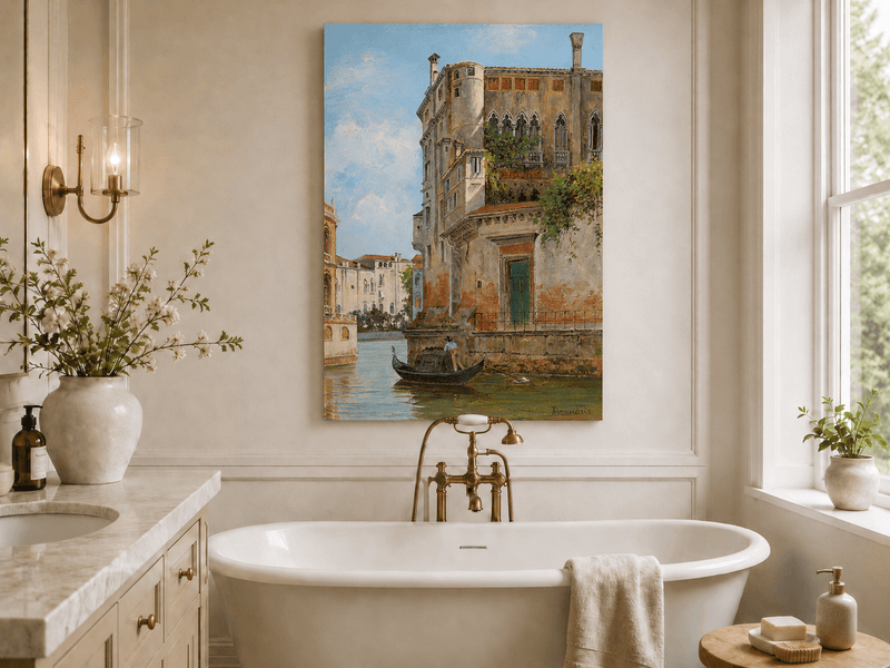 Landscape Oil Painting - Venetian Canal with Gondola and Palace