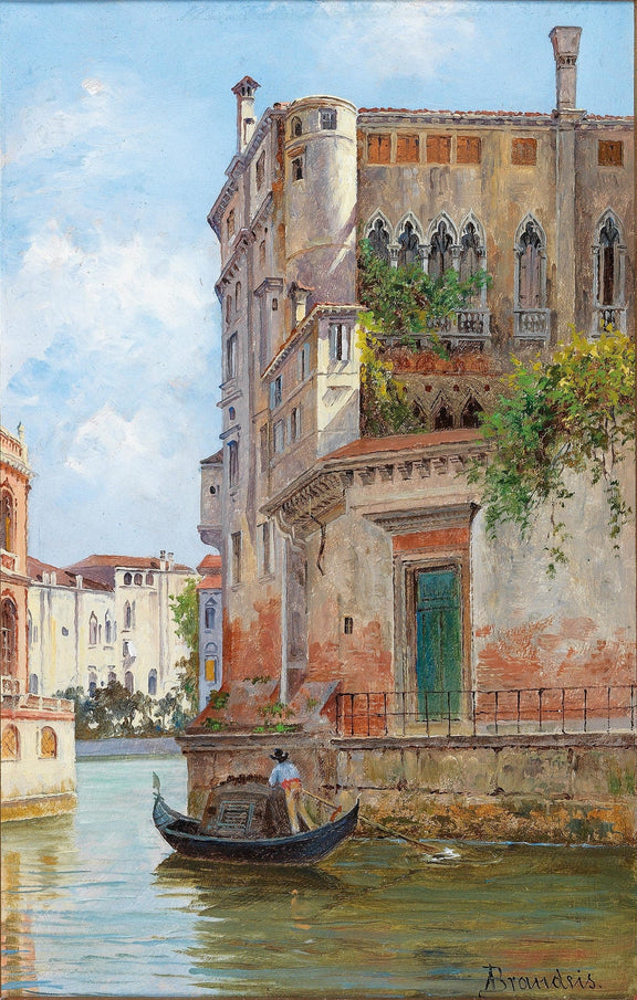 Hand-painted venetian canal with gondola and palace landscape oil painting on canvas
