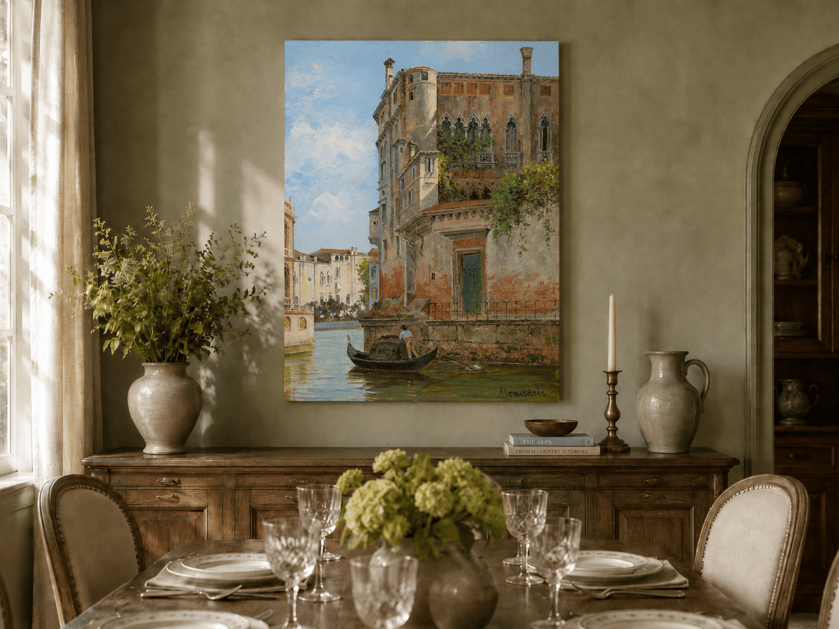 Landscape Oil Painting - Venetian Canal with Gondola and Palace