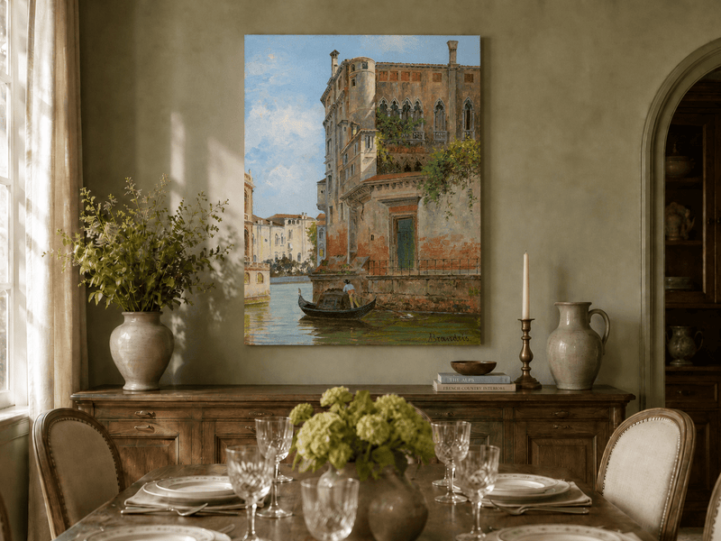 Landscape Oil Painting - Venetian Canal with Gondola and Palace
