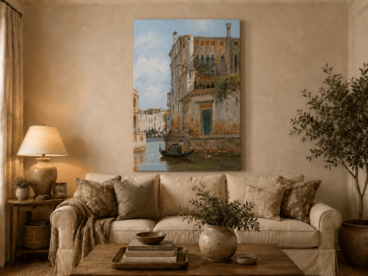 Landscape Oil Painting - Venetian Canal with Gondola and Palace