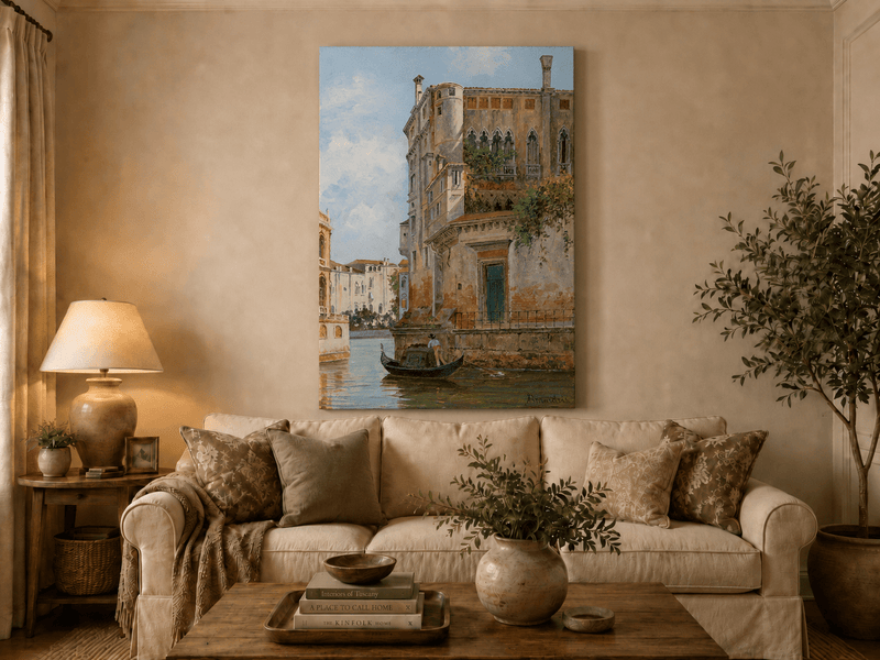 Landscape Oil Painting - Venetian Canal with Gondola and Palace