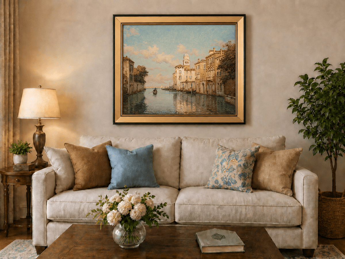 Landscape Oil Painting - Venetian Canal with Gondola