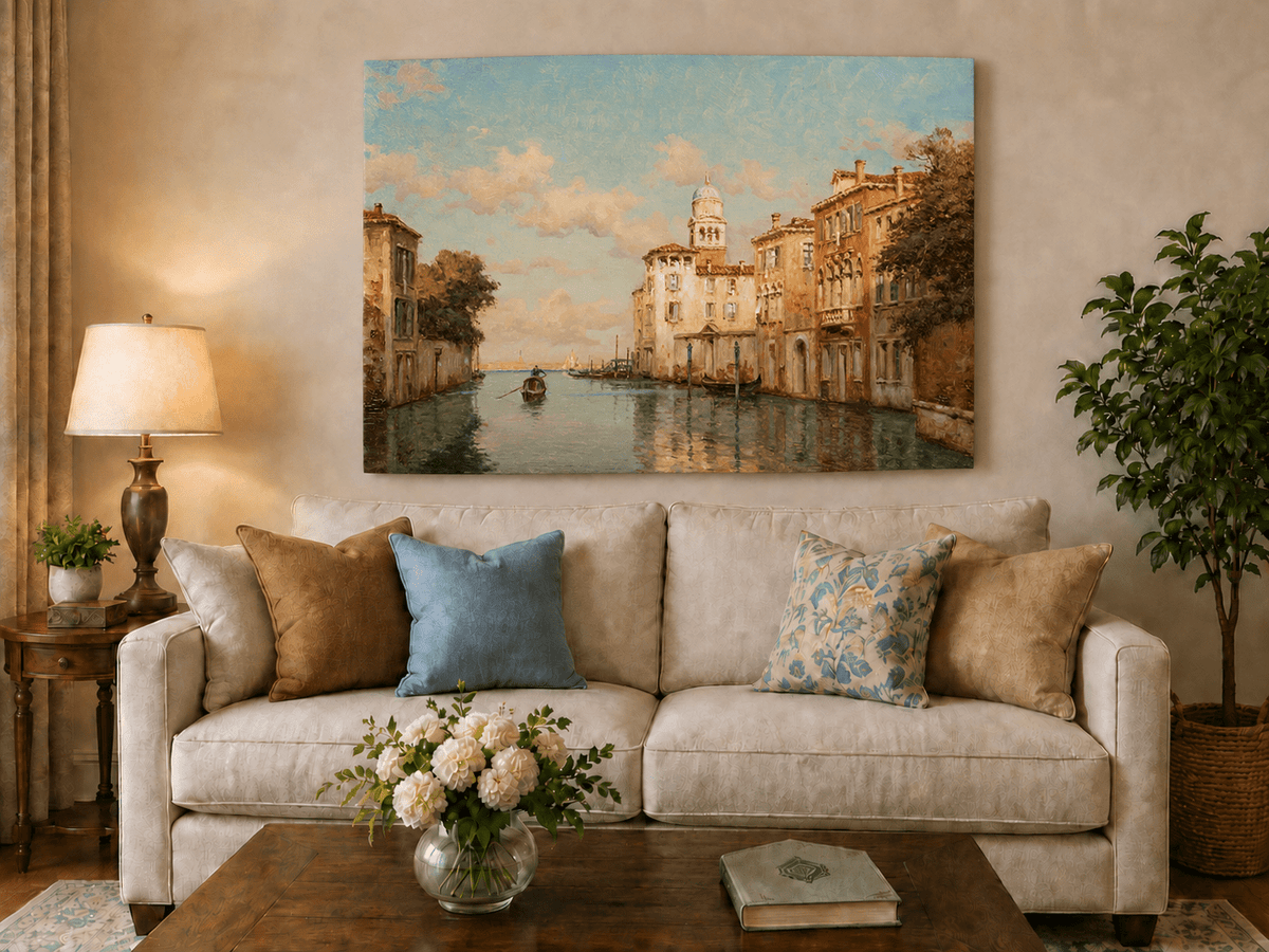 Landscape Oil Painting - Venetian Canal with Gondola