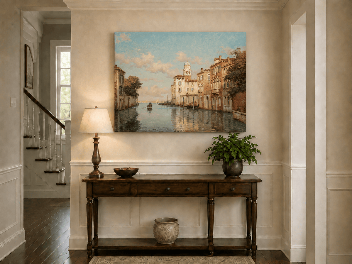 Landscape Oil Painting - Venetian Canal with Gondola