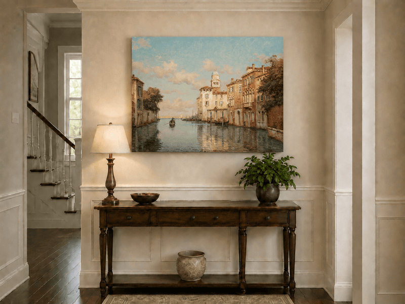 Landscape Oil Painting - Venetian Canal with Gondola