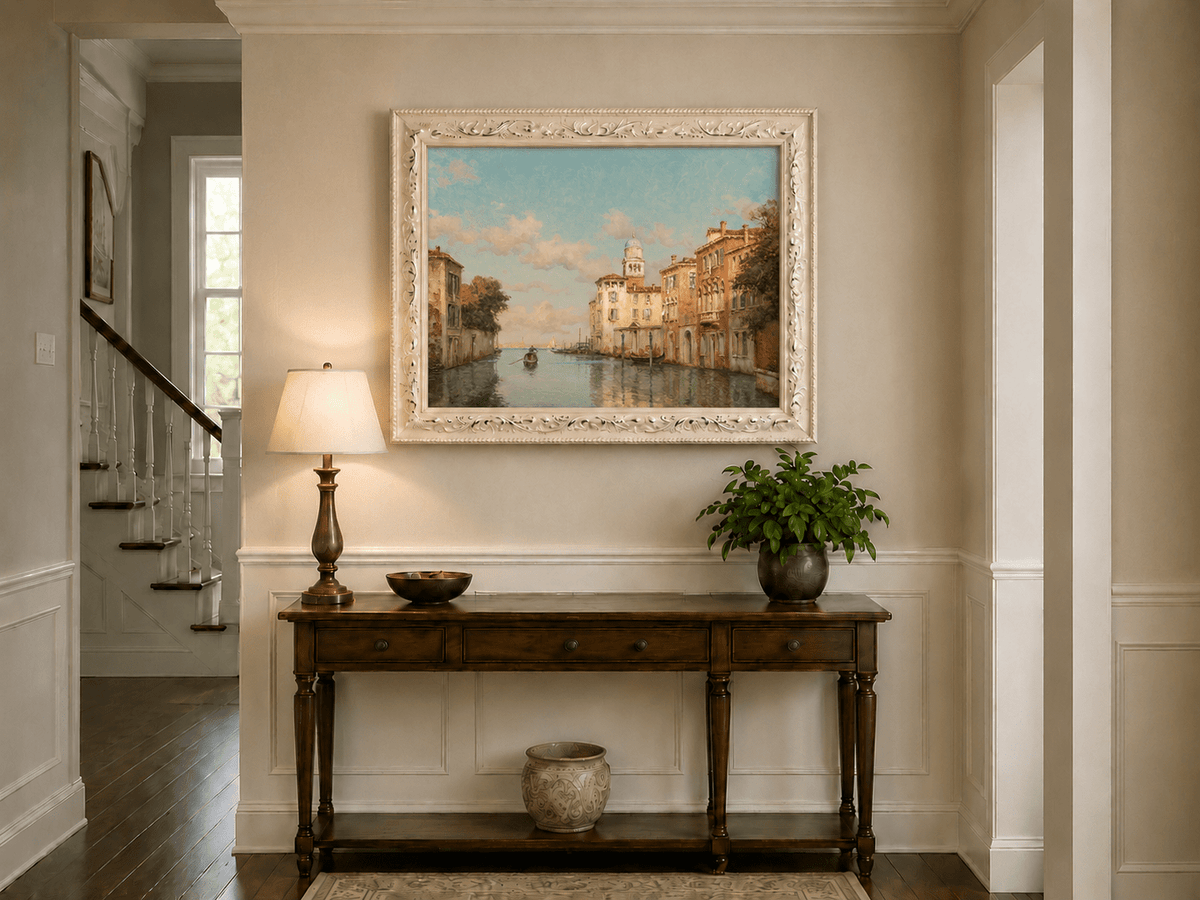 Landscape Oil Painting - Venetian Canal with Gondola