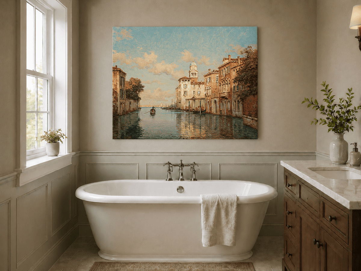 Landscape Oil Painting - Venetian Canal with Gondola