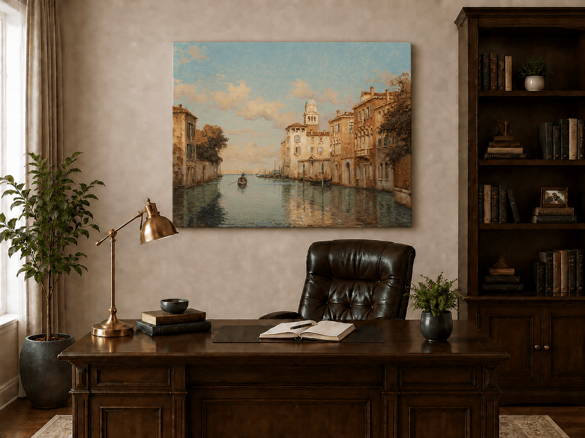 Landscape Oil Painting - Venetian Canal with Gondola