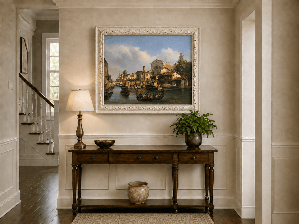 Landscape Oil Painting - Venetian Canal with Gondolas and Boats