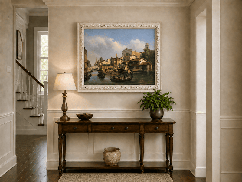 Landscape Oil Painting - Venetian Canal with Gondolas and Boats