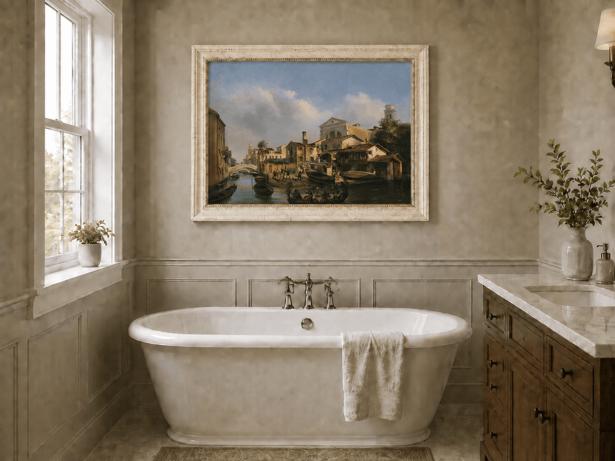 Landscape Oil Painting - Venetian Canal with Gondolas and Boats