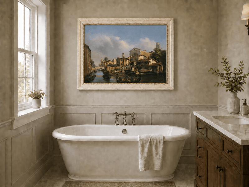 Landscape Oil Painting - Venetian Canal with Gondolas and Boats