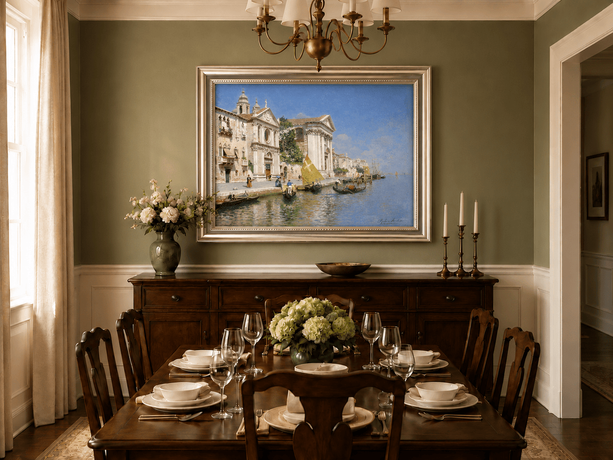 Landscape Oil Painting - Venetian Canal with Gondolas and Church