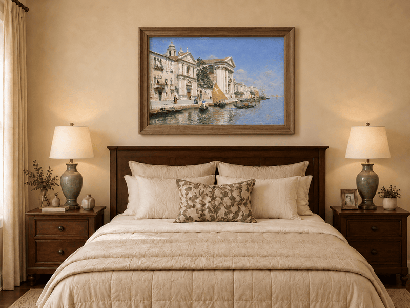 Landscape Oil Painting - Venetian Canal with Gondolas and Church