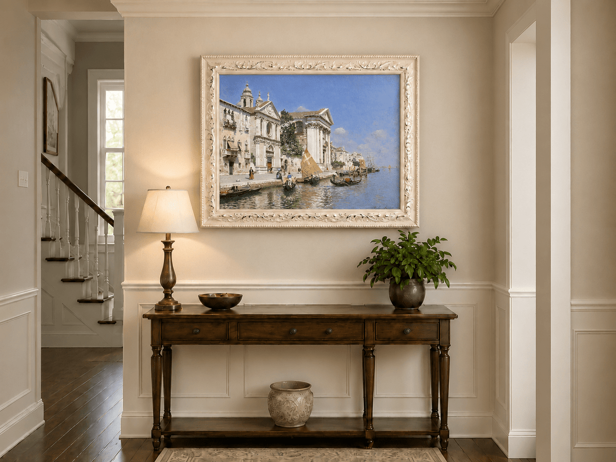 Landscape Oil Painting - Venetian Canal with Gondolas and Church